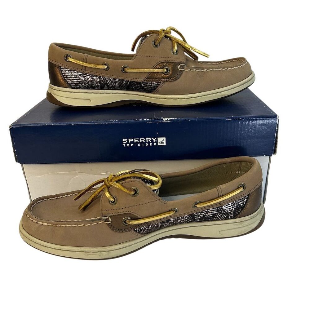 Sperry Women's Bluefish Python Gold Boat Shoes Size 9.5 Casual Flats